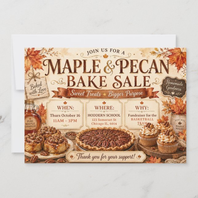 Invitación Venta de Repostería de Otoño de Arce y Pacana (Anverso)