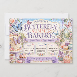 Invitación Venta de Repostería de Verano de Mariposas