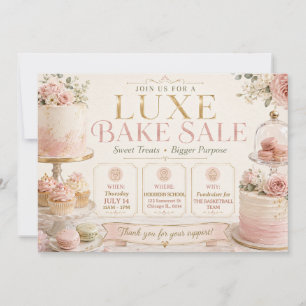 Invitación Venta de Repostería Rosa Dorado Lujo Elegante