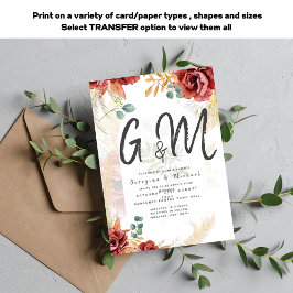Invitación VENTA! Granja Boho Burgundy Gold Floral