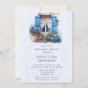 Invitación Ventana Ver Blue Floral Bridesmaids Luncheon