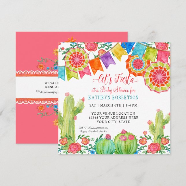 Invitación Ventilador de papel Chica Baby Shower de Square Fi (Anverso / Reverso)