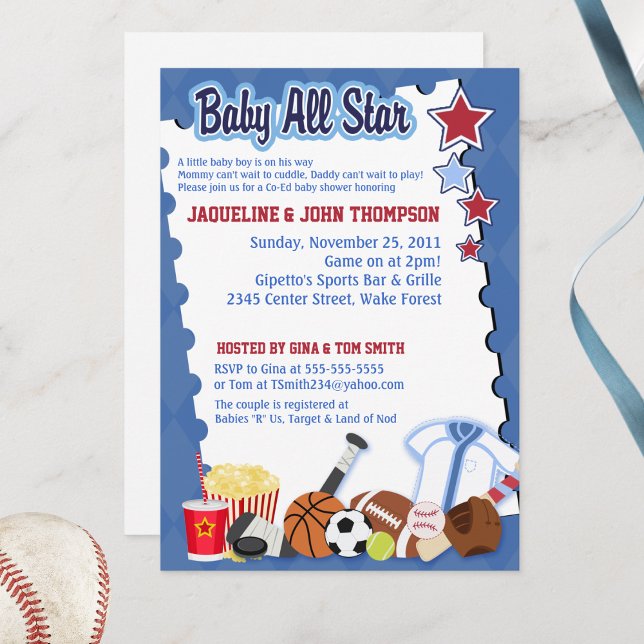Invitación VENTILADOR DE TODAS LAS ESTRELLAS Baby Shower Invi (Baby All Stars Boy Baby Shower Invitation)