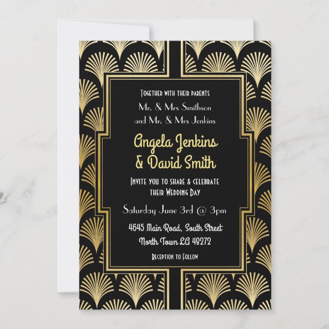 Invitación Ventilador del Black Gold Art Deco de la invitació (Anverso)