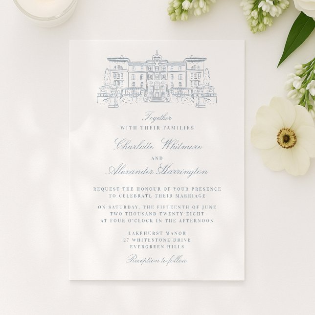 Invitación Venue, estética de Old Money, azul claro (Subido por el creador)