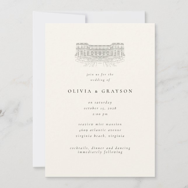 Invitación Venue Illustration Old Money Aesthetic, Wedding  (Anverso)