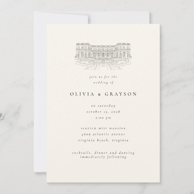 Invitación Venue Illustration Old Money Aesthetic, Wedding  (Anverso)