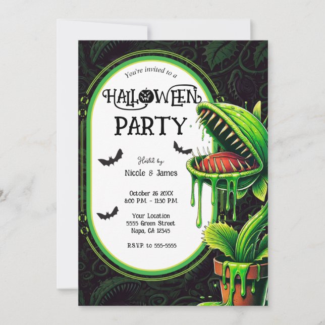 Invitación Venus Flytrampa Green Slime Halloween Party (Anverso)