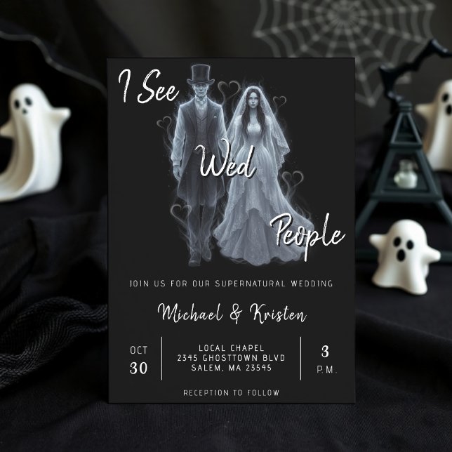 Invitación Veo A Wed People Gótico Fantasma Boda Halloween (I See Wed People Gothic Ghost Halloween Wedding Invitation
)