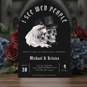 Invitación Veo Cráneos de Gente Casada Halloween Boda