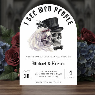 Invitación Veo Cráneos de Gente Casada Halloween Boda