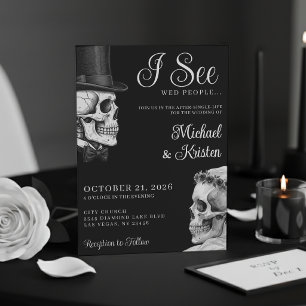 Invitación Veo gente casada Cráneos góticos Boda negra