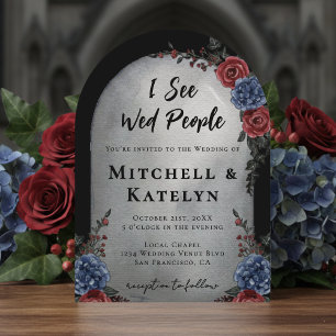 Invitación Veo gente casada Lápida Floral Boda Gótica