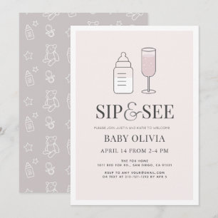 Invitación Ver Baby Shower rosa de la botella de champán