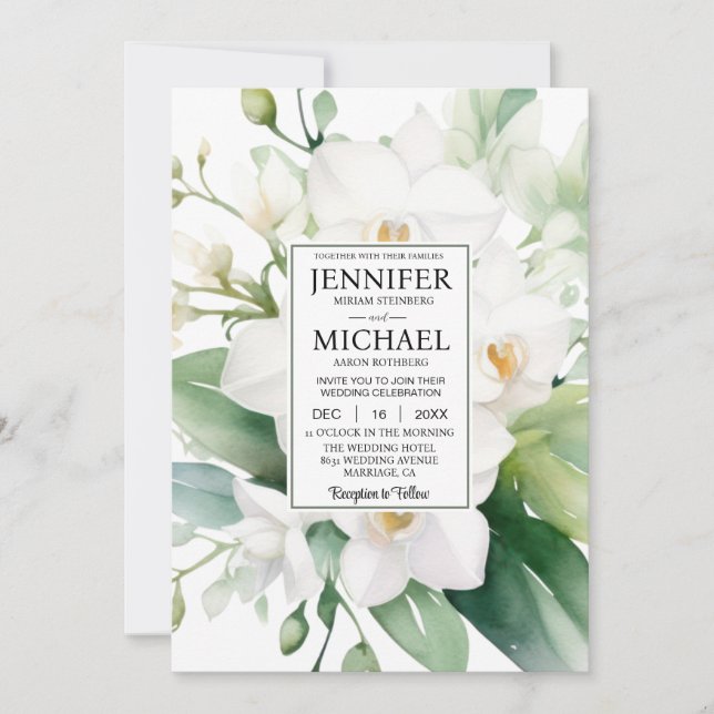 Invitación VER Boda de orquídeas blancas en uno (Anverso)