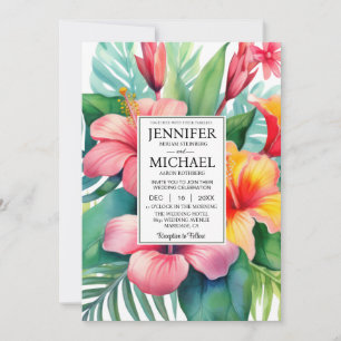Invitación VER Boda floral tropical todo en uno
