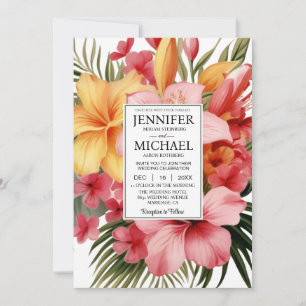 Invitación VER Boda floral tropical todo en uno