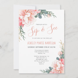 Invitación Ver Rubor Pink Gold Floral Chica Baby Shower