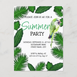 Invitación veraniega al loro verde y a las hojas d