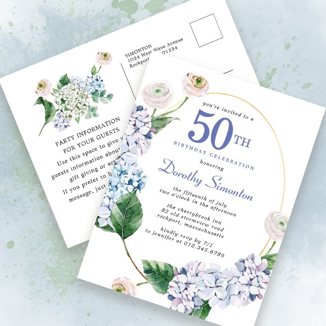 Invitación veraniega de 50 cumpleaños de Hydrangea (Subido por el creador)