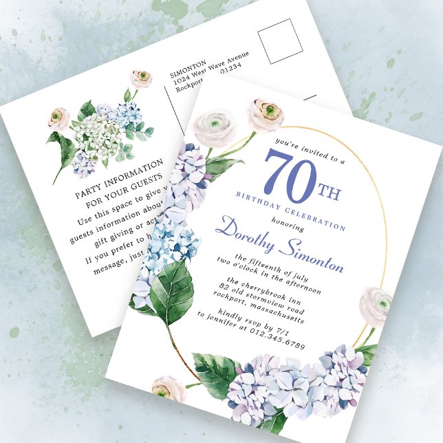 Invitación veraniega de cumpleaños 70 de Hydrangea (Subido por el creador)