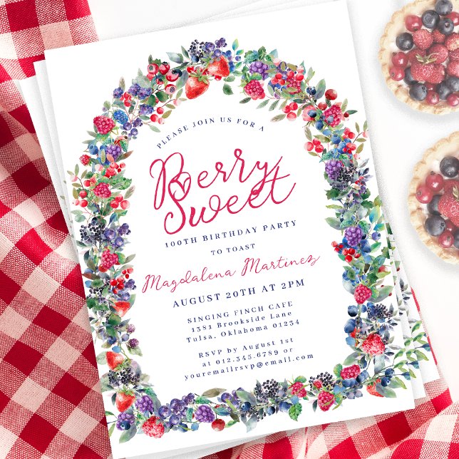 Invitación Verano 100 aniversario del Arco Rústico Boho Berry (Subido por el creador)