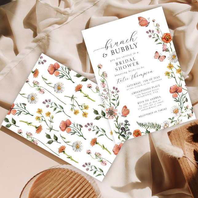 Invitación Verano acuarela Flor silvestre Brunch Bridal Showe (Subido por el creador)