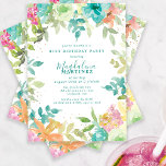 Invitación Verano acuarela Floral 21ª Fiesta de cumpleaños<br><div class="desc">Novedades para el verano 2024. Las acuarelas florales de verano modernas y coloridas presentan flores rosas, turquesas, azules, amarillas y naranjas. Forman moda rústica, boho, marco botánico alrededor de los detalles de tu fiesta de cumpleaños. Este artículo forma parte de la colección de acuarela de verano Floral. Contiene plantillas de...</div>