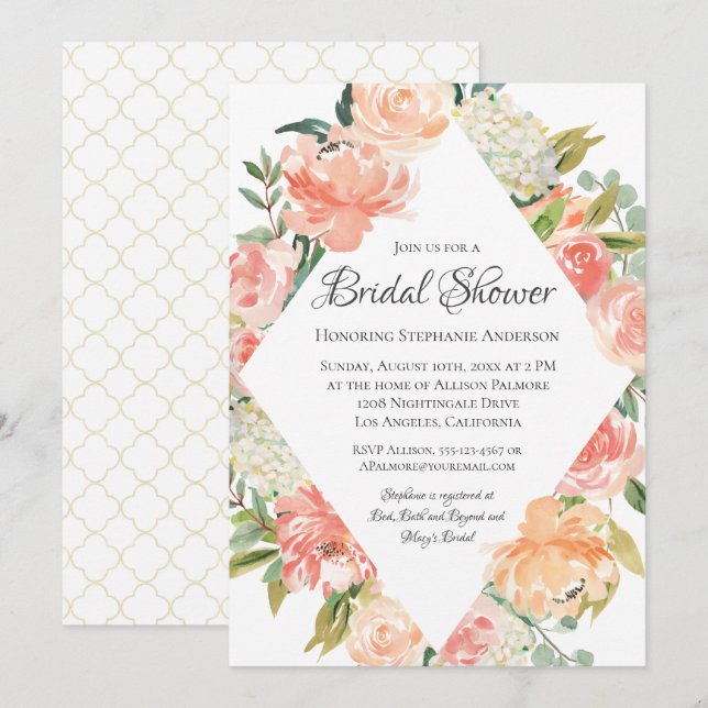 Invitación Verano acuarela Floral Medley Bridal Shower (Anverso / Reverso)