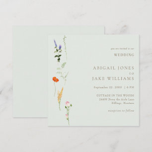 Invitación Verano acuarela Floral Sage Square Boda