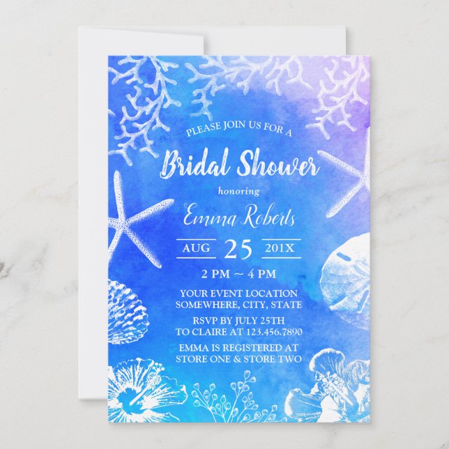 Invitación Verano acuarela playa Boda Ducha de novias (Anverso)
