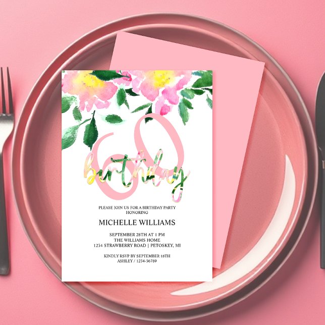 Invitación Verano artístico Floral Watercolor Art Cumpleaños (Subido por el creador)