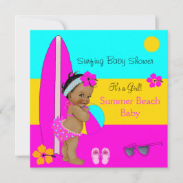 Invitación Verano Baby Shower Chica Beach Baby Surfing Ethnic