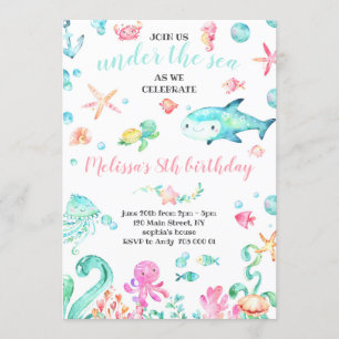 Invitación Verano bajo el agua del mar Chica Cumpleaños