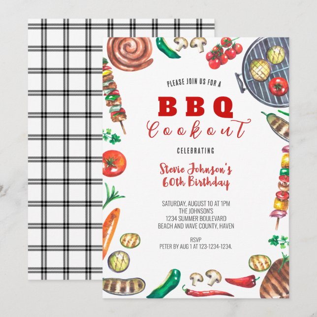 Invitación Verano BBQ Cocina 60 cumpleaños (Anverso / Reverso)