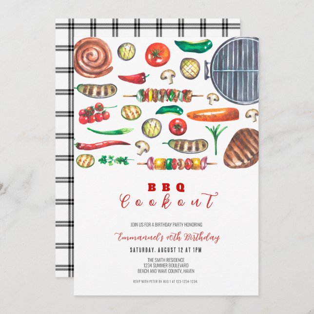 Invitación Verano BBQ Cocina Cumpleaños (Anverso / Reverso)