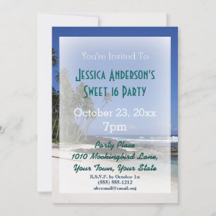 Invitación Verano Beach Palm Tree Tropical Sweet 16 Cumpleaño