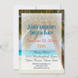 Invitación Verano Beach Palm Tree Tropical Sweet 16 Cumpleaño
