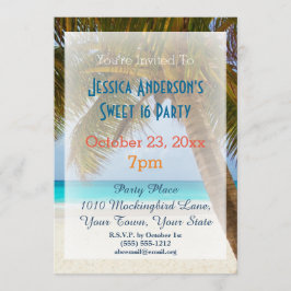 Invitación Verano Beach Palm Tree Tropical Sweet 16 Cumpleaño