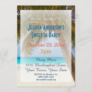Invitación Verano Beach Palm Tree Tropical Sweet 16 Cumpleaño