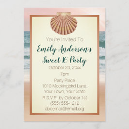 Invitación Verano Beach Seashell Pink Sunset Sweet 16
