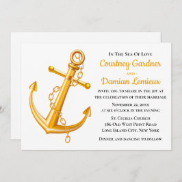Invitación Verano Boda Nautical Gold Anchor