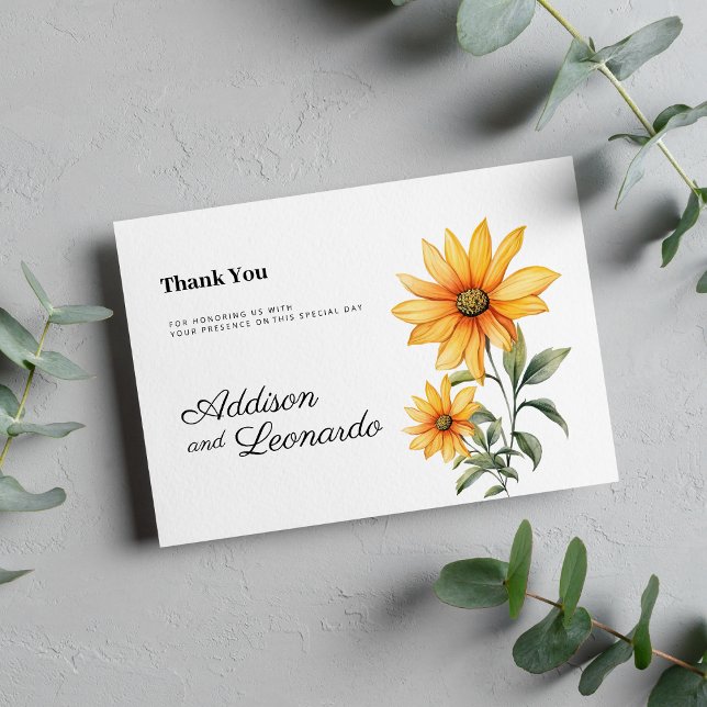 Invitación Verano botánico floral de girasol Gracias (Sunflower floral botanical summer Thank You)