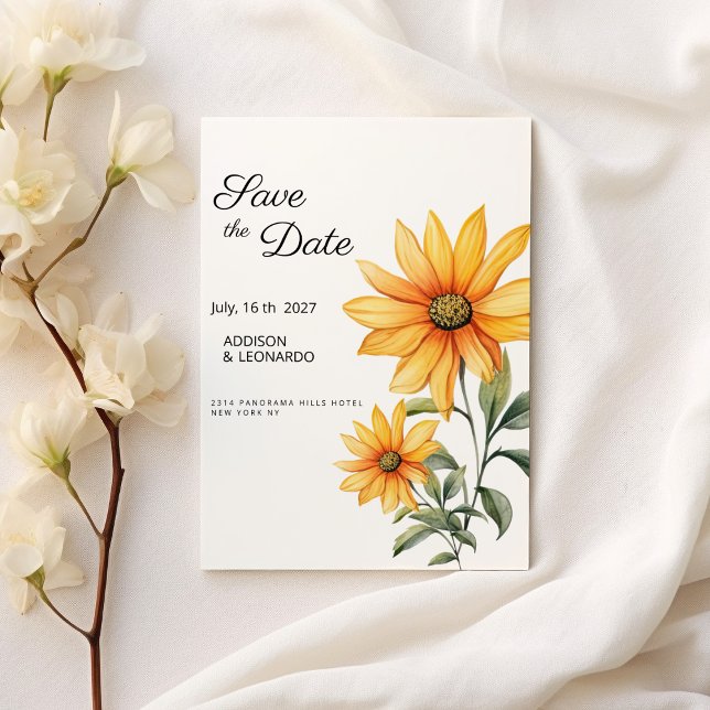 Invitación Verano botánico floral de girasol Salven la fecha (Sunflower floral botanical summer Save the Date )