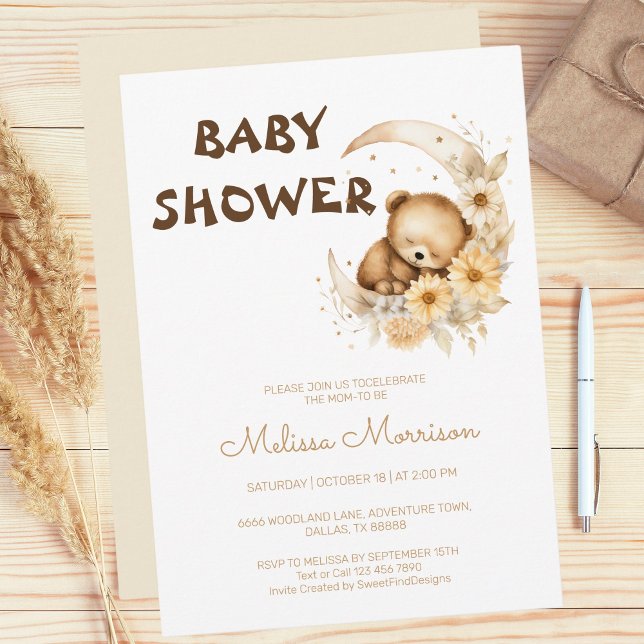 Invitación Verano botánico Willy Happy Bear Boy Shower (Botanical Summer Wildly Happy Bear Baby Boy Shower Invitation)