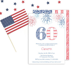 Invitación Verano casual Rojo Azul Blanco 60 cumpleaños