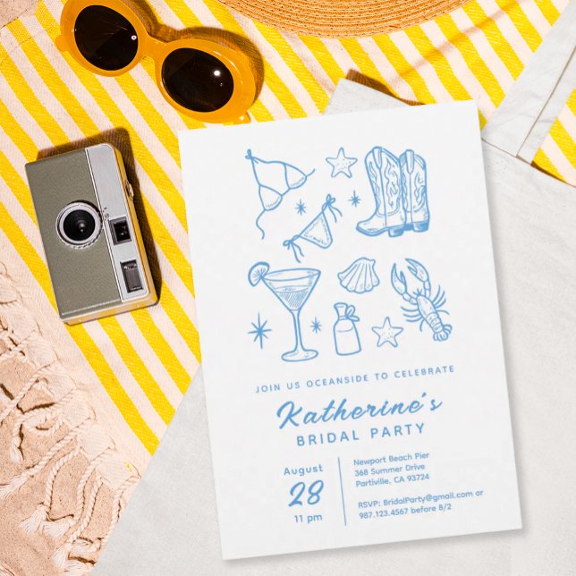Invitación Verano Chic Azul Fiesta de Despedida de Soltera Di (Subido por el creador)