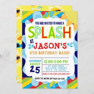 Invitación Verano cumpleaños del Fiesta Splish Splash Park