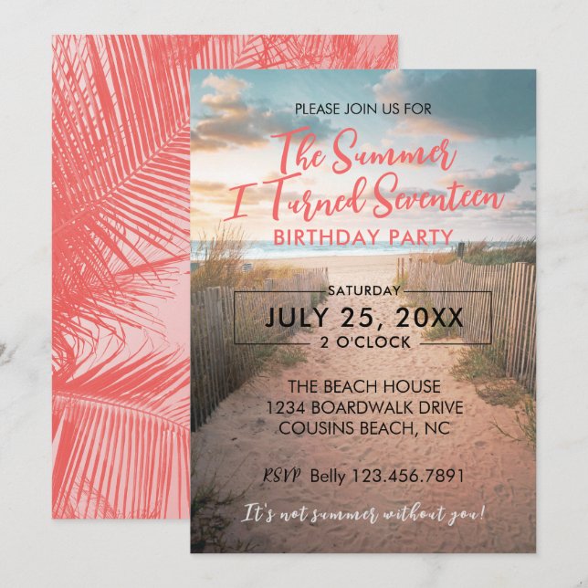 Invitación Verano Cumplí Diecisiete Años (Anverso / Reverso)