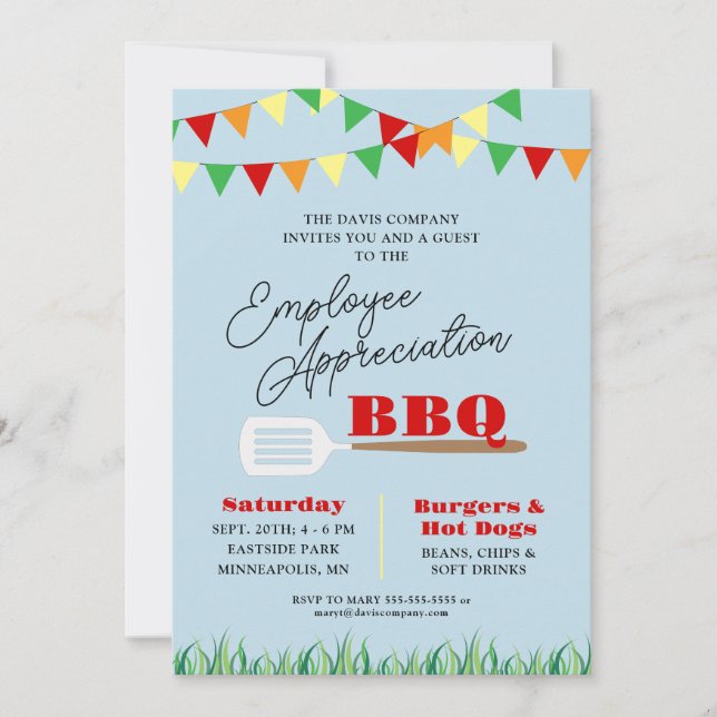 Invitación Verano de Apreciación de Empleados en barbacoa (Anverso)